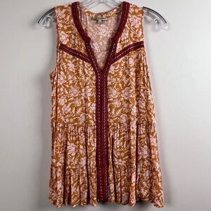 Democracy Orange/Burnt Orange Ribbon V Neckline Woman’s Sleeveless Top Small